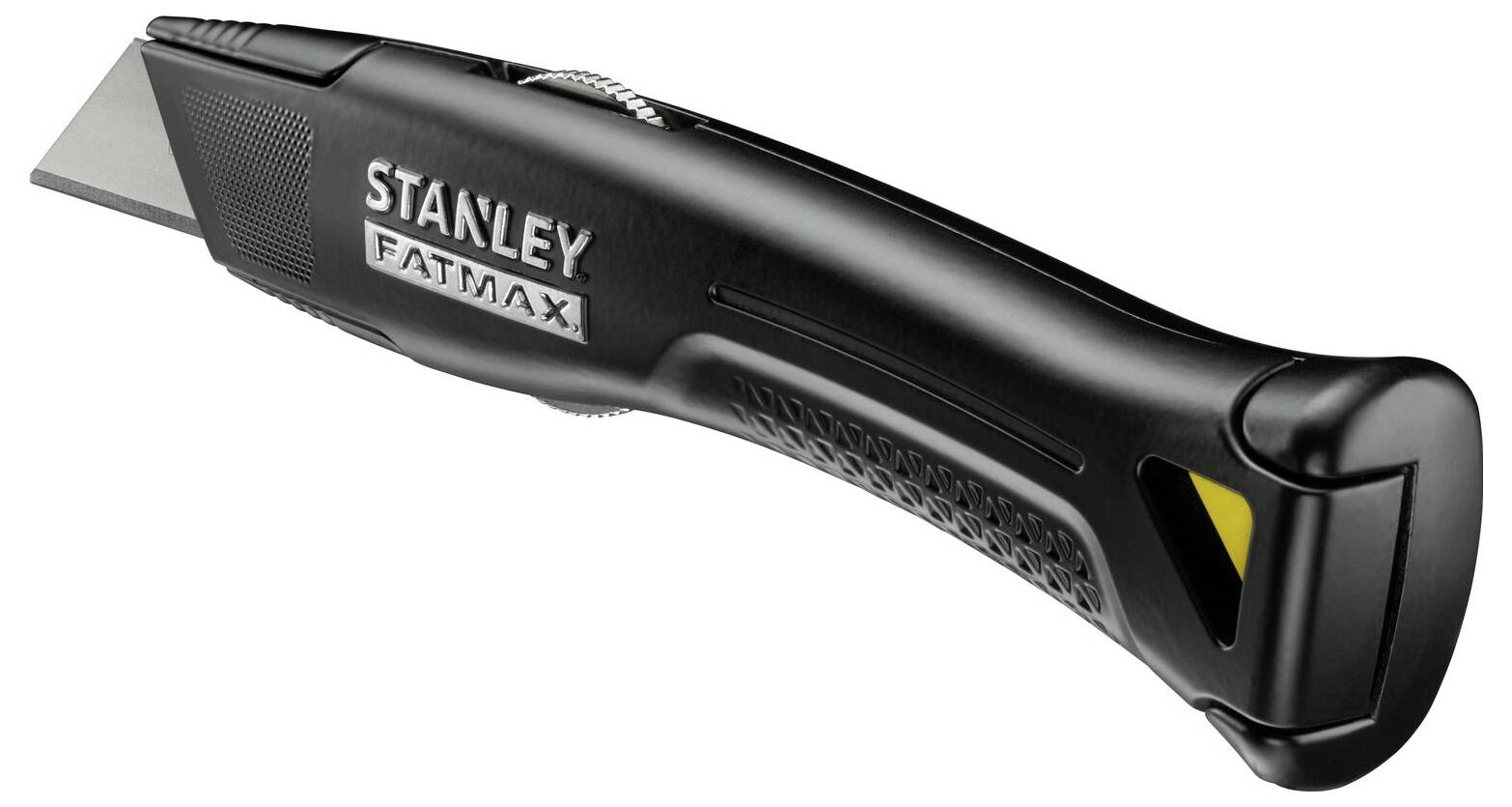 Schwarzes Cuttermesser der Marke 'Stanley FatMax', mit ergonomischem Griff und Klinge, für präzise Schneidarbeiten.