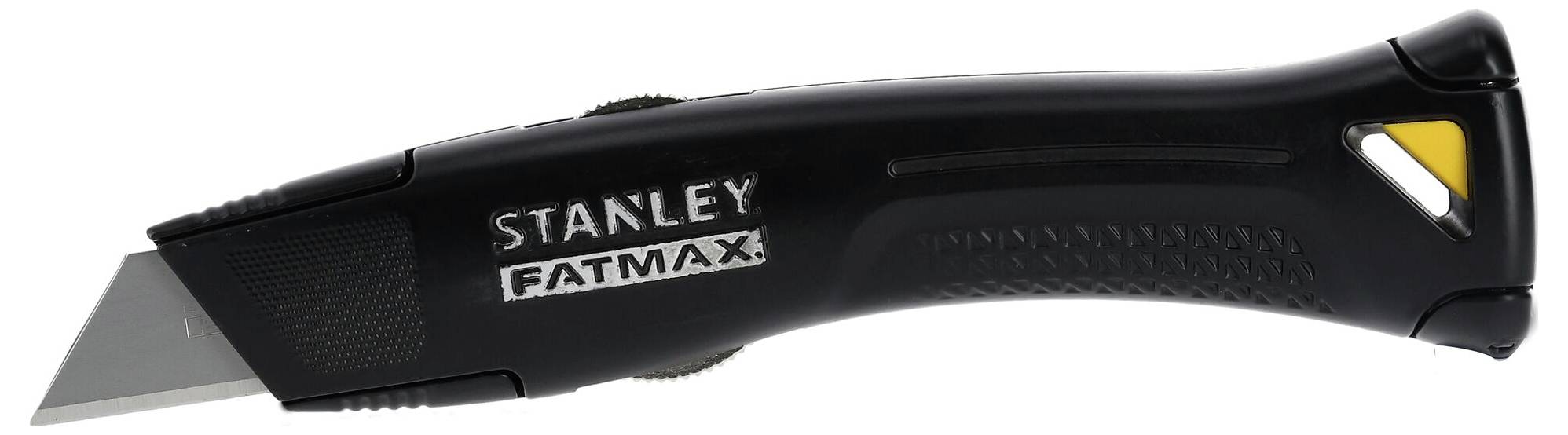 Schwarzes Stanley Fatmax Cuttermesser mit ausfahrbarer Klinge und ergonomischem Griff, geeignet für präzise Schneidarbeiten.