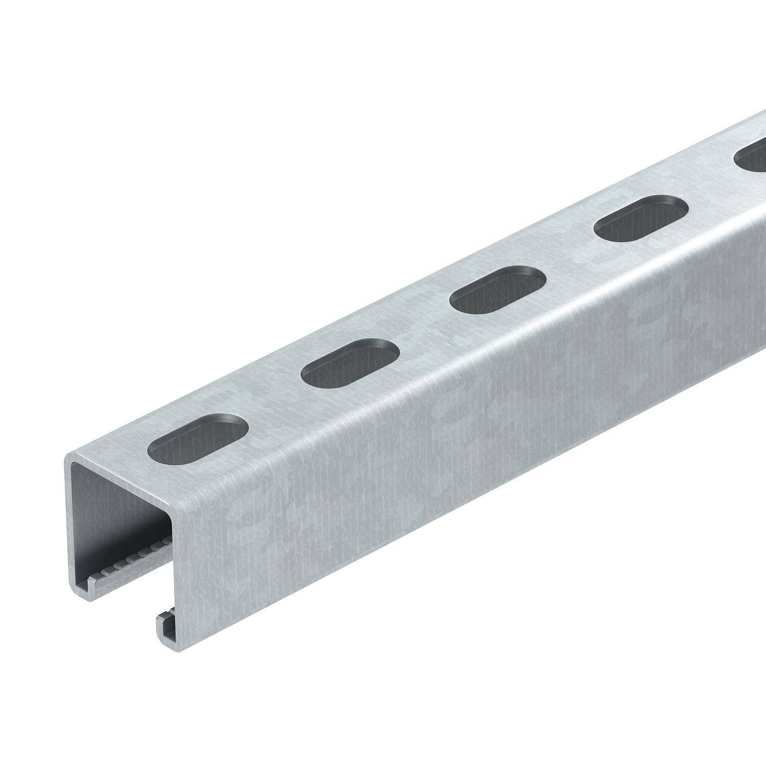 Metallprofil mit rechteckigem Querschnitt, mehreren ovalen Löchern an der oberen Seite, verwendet zur Befestigung und Unterstützung.