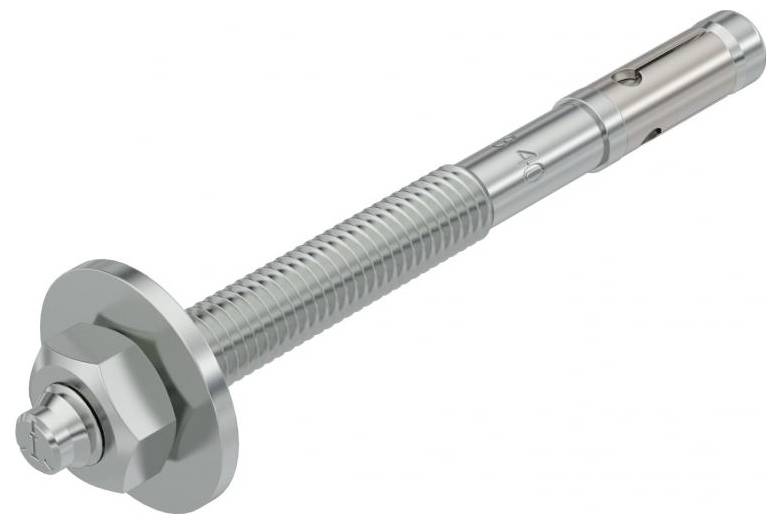 Metall-Expansionsschraube mit sechskantigem Muttern und Unterlegscheibe, verwendet zum Befestigen von Gegenständen an Beton-Wänden oder -Oberflächen.