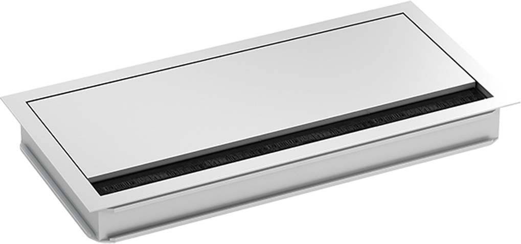 Rechteckiger, silberner Metallobjektträger mit glatter Oberfläche und breitem Rand.