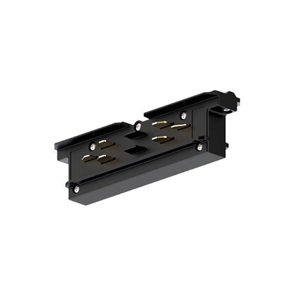 Ein schwarzer elektronischer Steckverbinder in rechteckiger Form mit sichtbaren Metallkontakten, geeignet für technische Anwendungen.