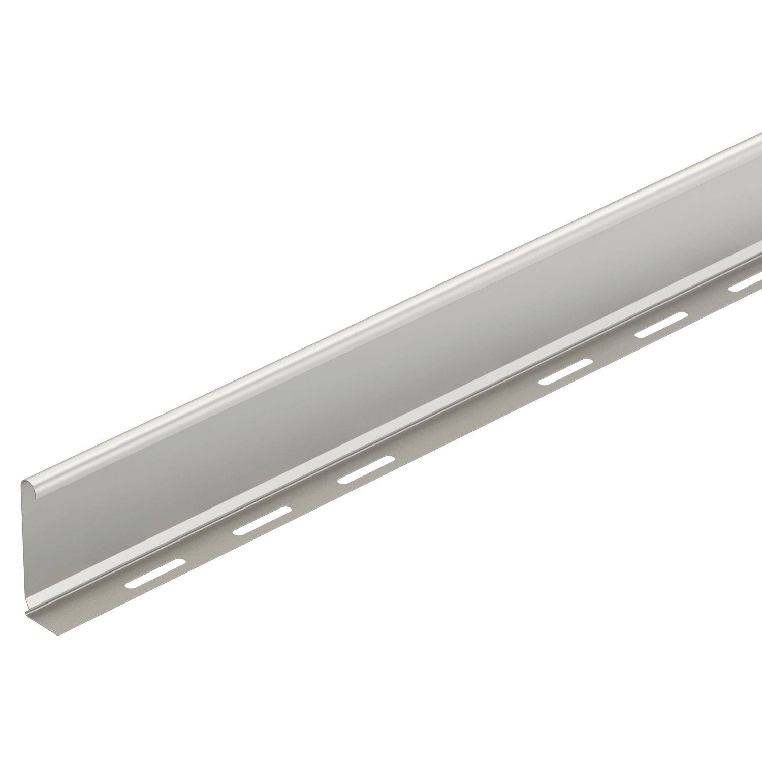 Ein weißes Aluminiumprofil mit Schlitzen, oft als Wandanschlussleiste für Bodenbeläge verwendet.