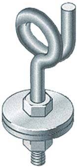 Ein Metallbeschlag mit einem runden Haken und einem Gewinde am unteren Ende. Ideal zur Befestigung oder zur Beförderung.