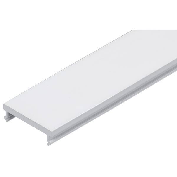 Ein flaches, längliches weißes Aluminiumprofil, das für LED-Streifenbeleuchtung vorgesehen ist. Es hat eine glatte Oberfläche.