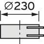Schematische Zeichnung eines zylindrischen Objekts mit einem Durchmesser von 230 mm angezeigt.