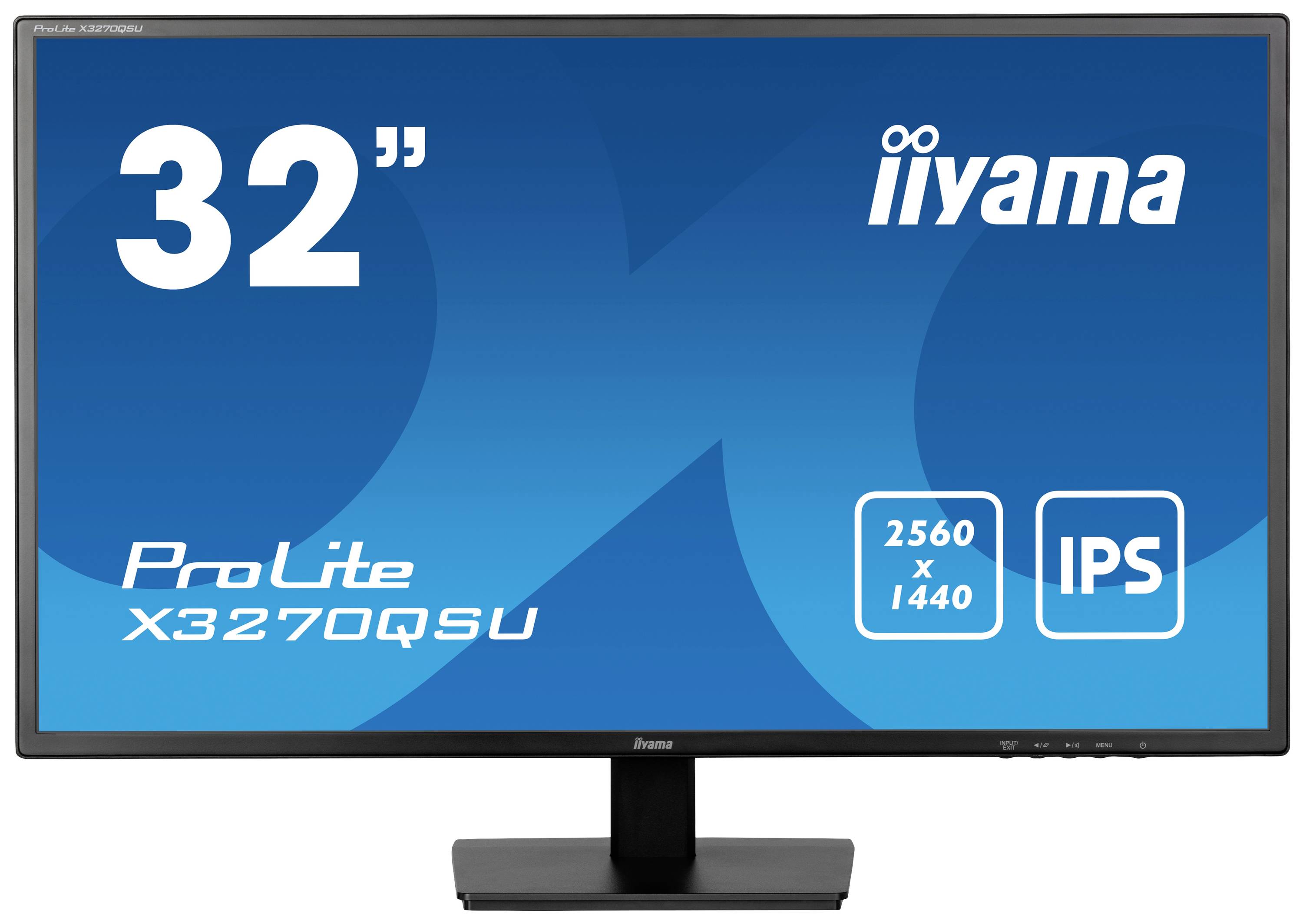 32-Zoll Monitor von Iiyama, Modell 'ProLite X3270QSU', zeigt Auflösung 2560 x 1440 und IPS-Technologie.