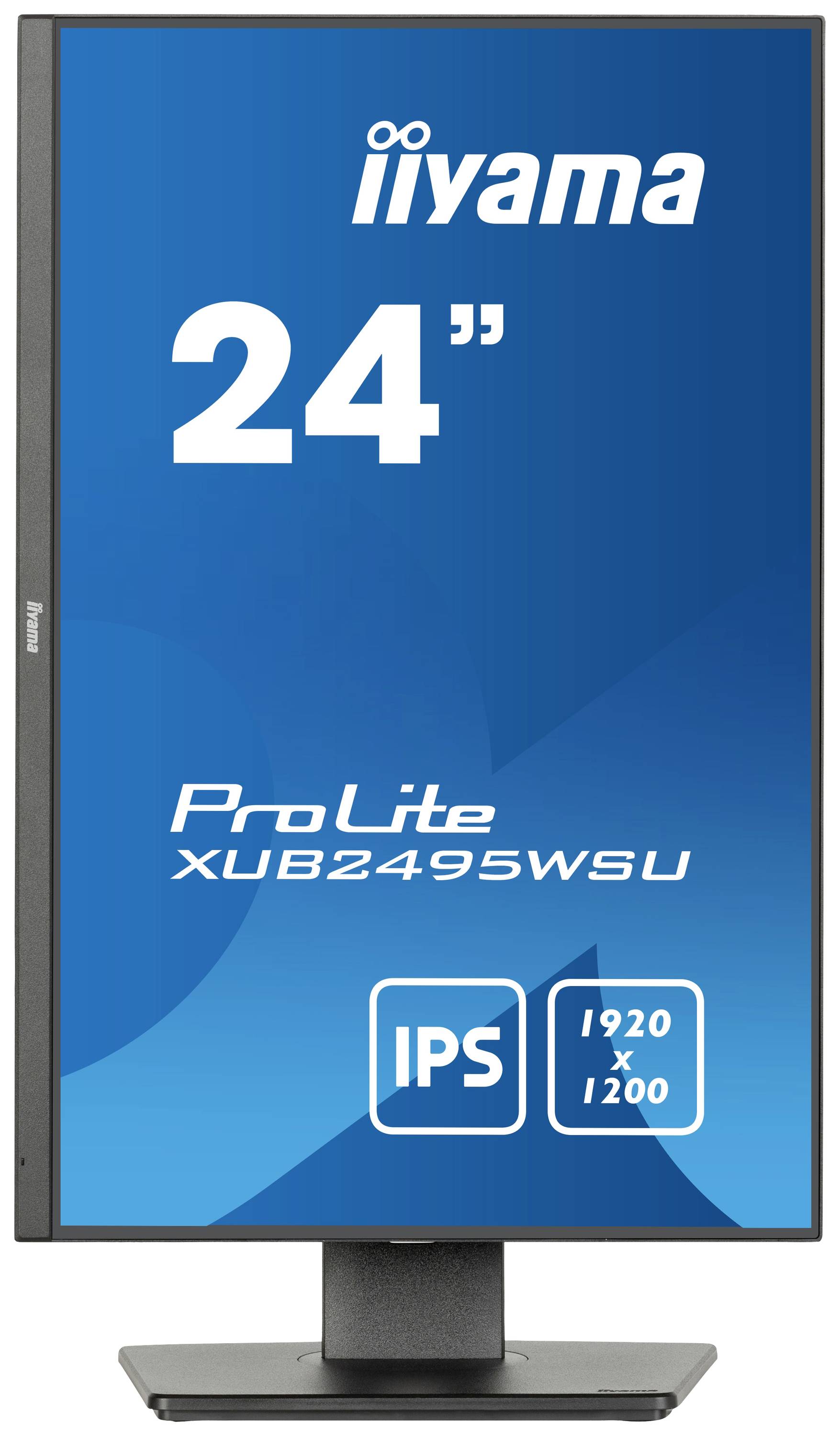 Monitor mit schwarzem Rahmen, zeigt 'iiyama', '24