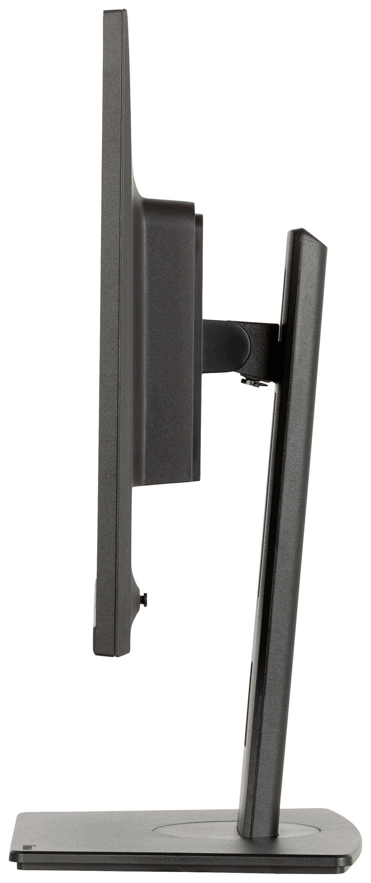 Ein Flachbildschirm-Monitor von der Seite, auf einem Standfuß montiert.