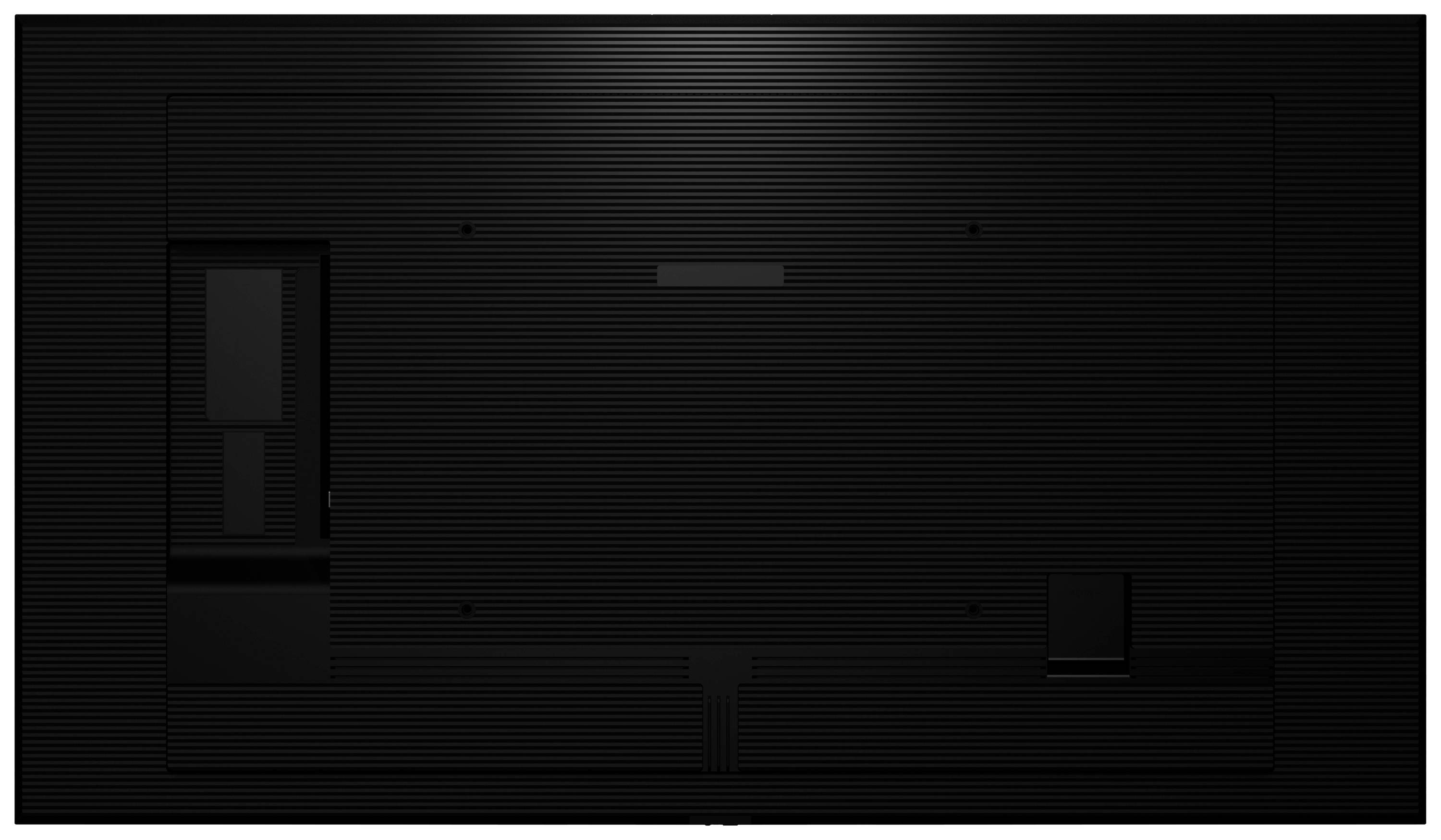 Ein großer schwarzer rechteckiger Gegenstand mit geripptem Muster und mehreren Öffnungen auf der Rückseite.