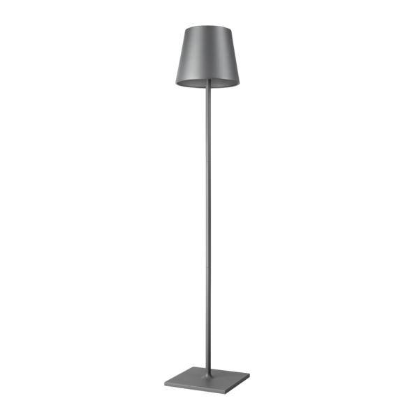 Graue Stehlampe mit einem schlanken Design und einer konischen Lampenschirmform. Geeignet für modernes Wohnambiente.