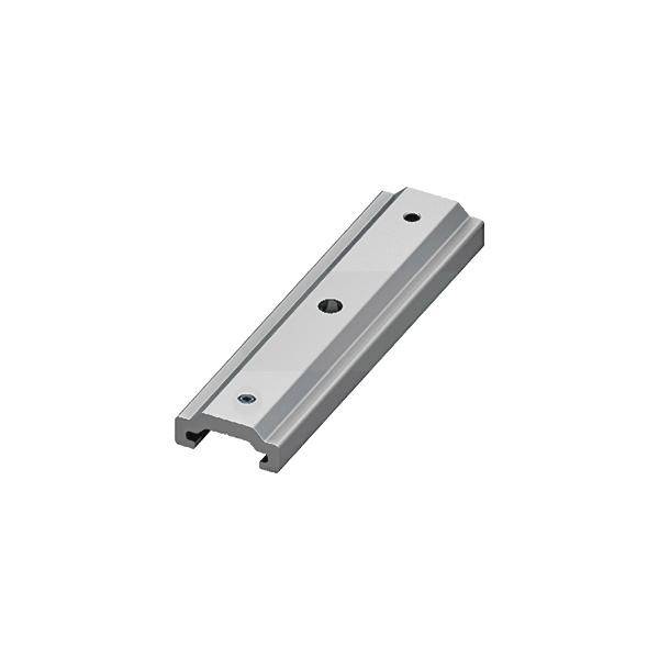 Metallschiene für lineare Führung mit zwei zentralen Befestigungsbohrungen und einer Führungsnut unten.