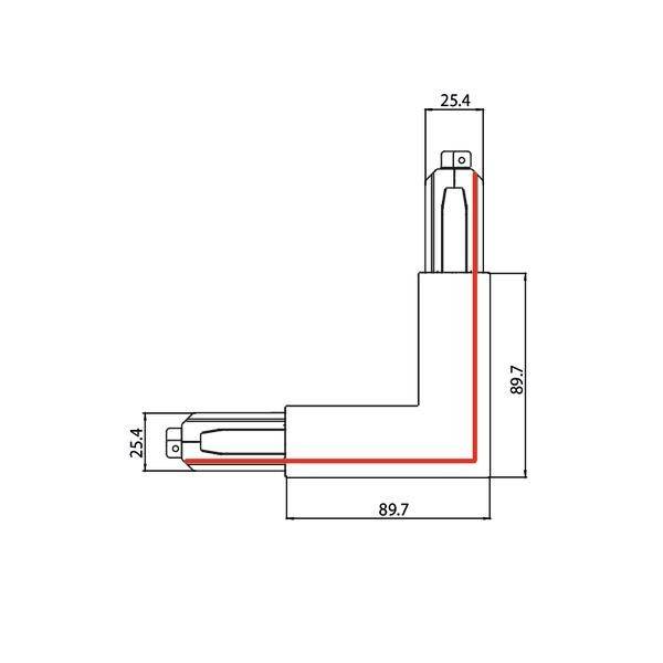 Diagramm eines L-förmigen Objekts mit Maßen: 89,7 und 25,4 auf beiden Achsen. Zeigt Linie entlang der Form.