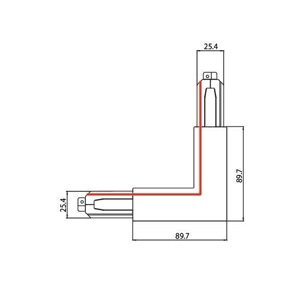 Technische Zeichnung eines L-förmigen Metallprofils mit Abmessungen: 89,7 mm Breite, 89,7 mm Höhe und 25,4 mm Innentiefen.