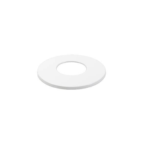 Ein weißer, runder Keramikaufsatz mit einem zentralen Loch zur Ablage von kleinen Gegenständen. Schlichtes, elegantes Design.