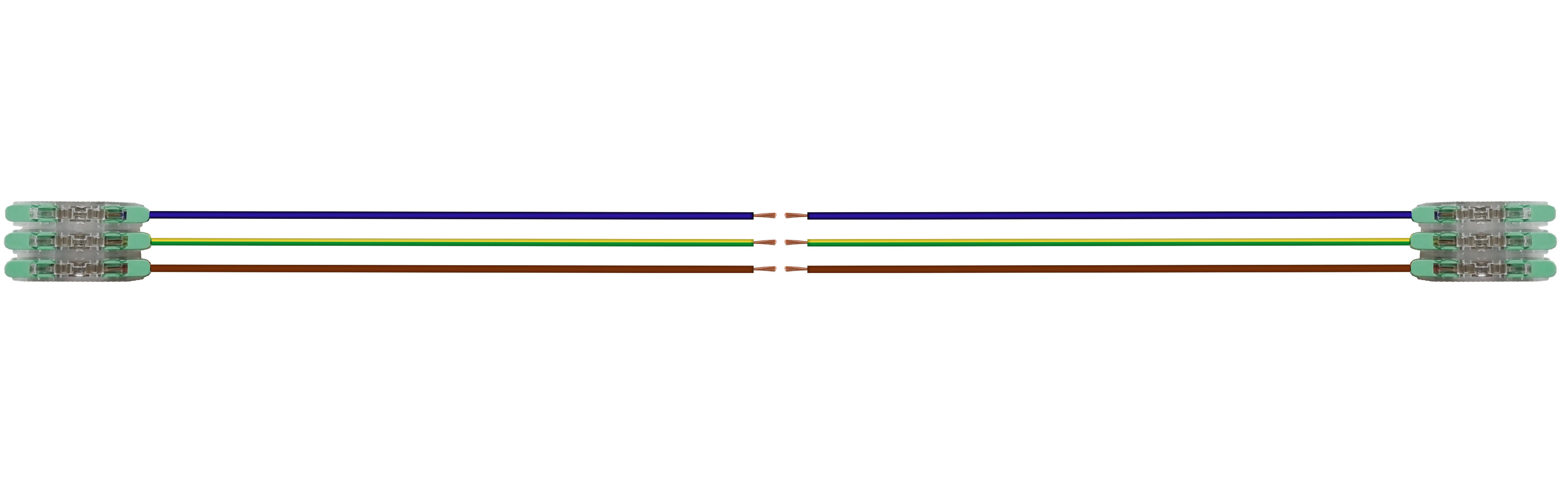Drei Kabel mit unterschiedlichen Farben: Blau, Grün und Rot auf schwarzem Hintergrund. Die Kabel sind horizontal ausgerichtet.