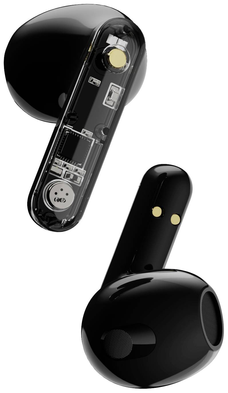 STREETZ T150 In Ear Headset Bluetooth® Stereo Schwarz, Transparent Headset, Ladecase, Lautstärkereg