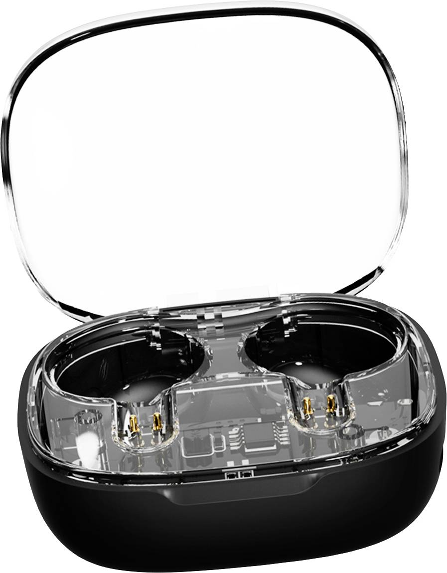 STREETZ T150 In Ear Headset Bluetooth® Stereo Schwarz, Transparent Headset, Ladecase, Lautstärkereg