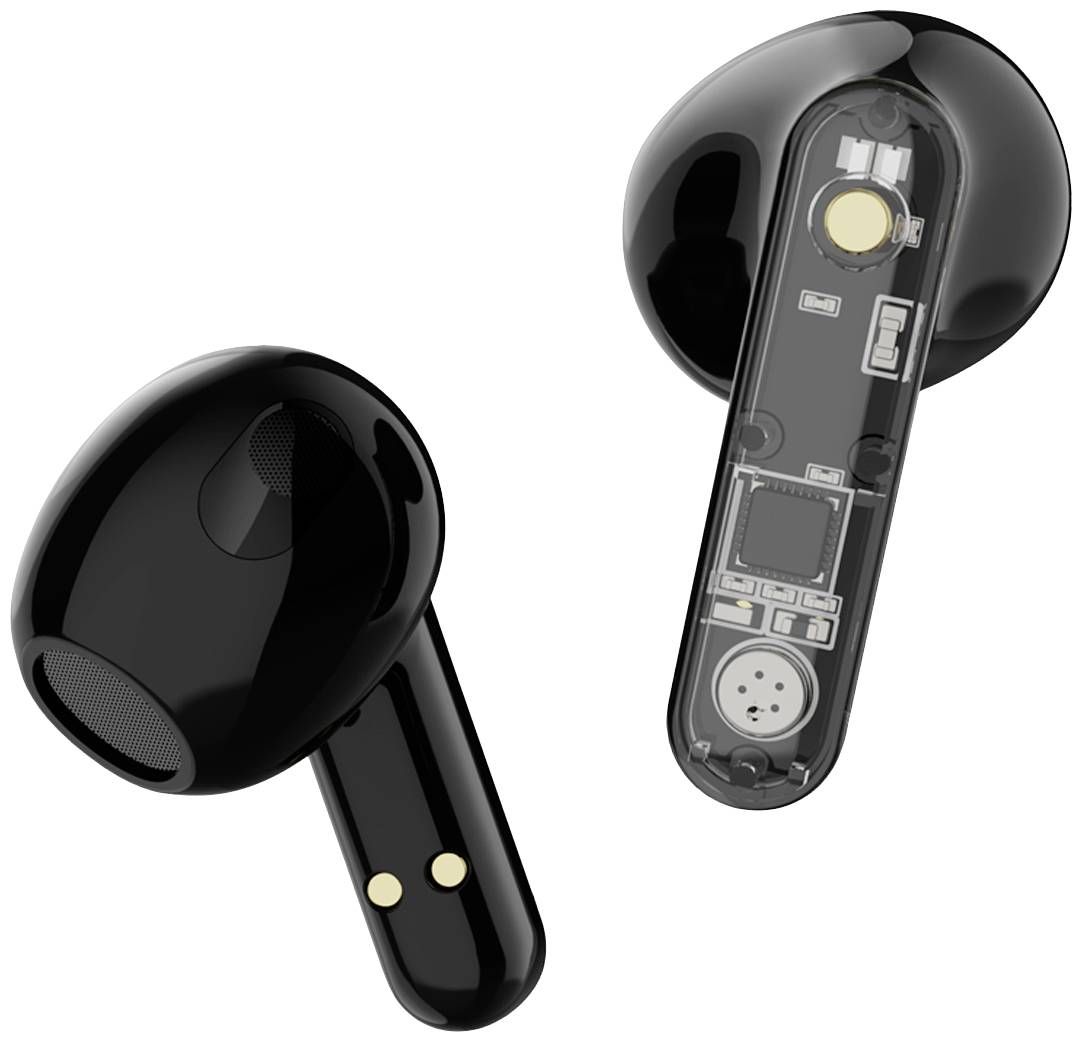 STREETZ T150 In Ear Headset Bluetooth® Stereo Schwarz, Transparent Headset, Ladecase, Lautstärkereg