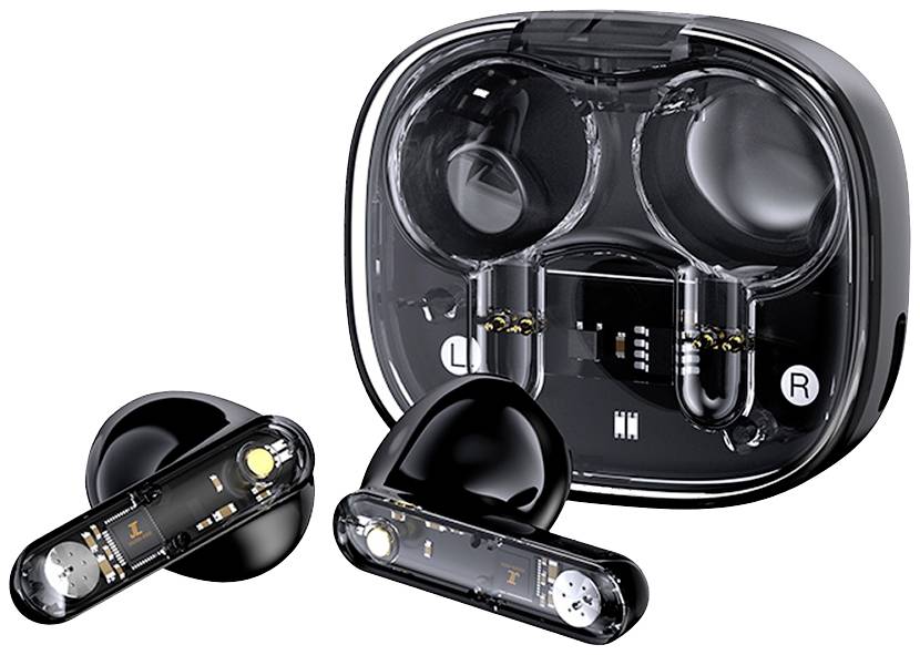 STREETZ T150 In Ear Headset Bluetooth® Stereo Schwarz, Transparent Headset, Ladecase, Lautstärkereg