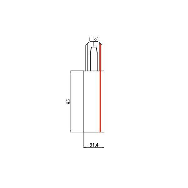 Technische Zeichnung eines Bauteils mit Abmessungen: Höhe 95 mm, Breite 31,4 mm.