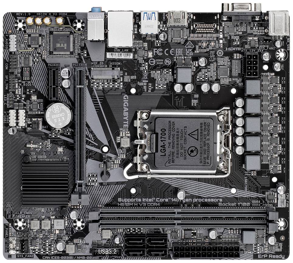 Gigabyte GA-H610M H V3 Mainboard Sockel (PC) Intel® LGA 1700 Formfaktor (Details) Micro-ATX Mainboard-Chipsatz Intel® H610 Express