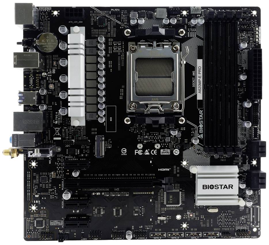 Biostar MB A620MP-E Pro A620 AM5 mATX AMD Sockel Ryzen Zen4 Micro/Mini/Flex-ATX