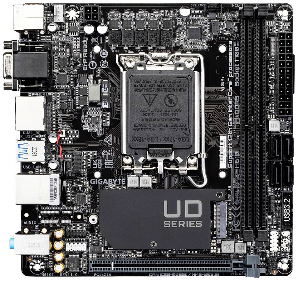 Gigabyte GA-H610I Mainboard Sockel (PC) Intel® LGA 1700 Formfaktor (Details) Mini-ITX Mainboard-Chipsatz Intel® H610 Express