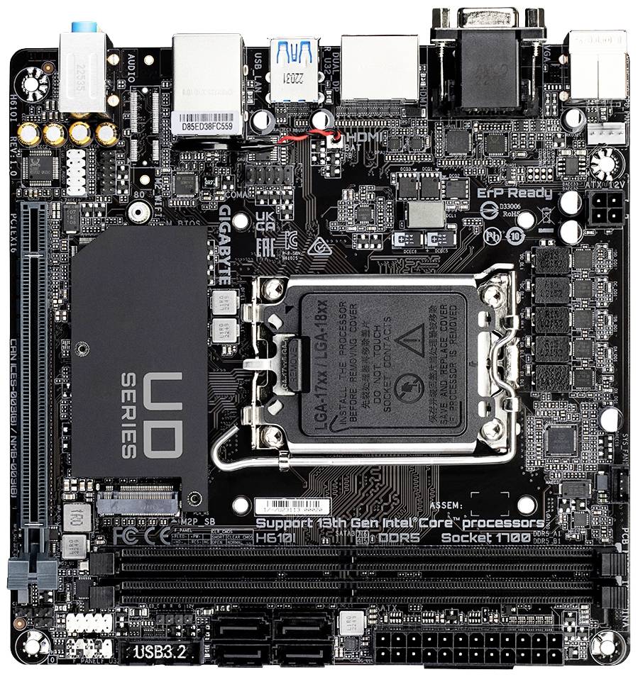 Gigabyte GA-H610I Mainboard Sockel (PC) Intel® LGA 1700 Formfaktor (Details) Mini-ITX Mainboard-Chipsatz Intel® H610 Express