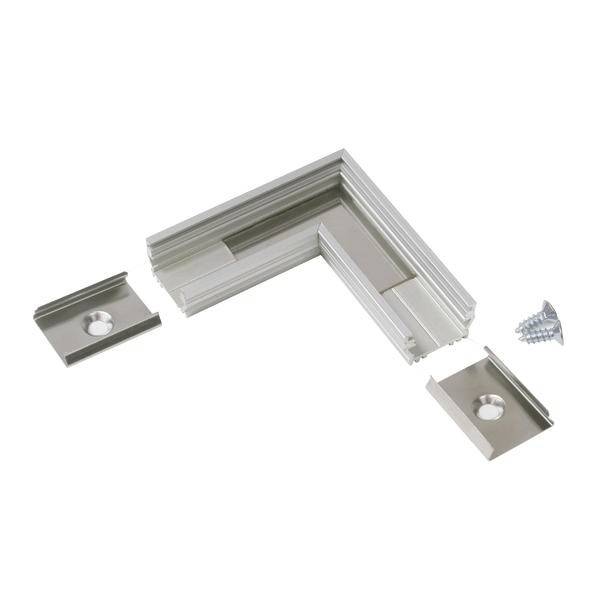 Aluminiumrahmen-Eckverbinder mit Schraube und Abdeckplatte, dargestellt auf weißem Hintergrund, für Strukturmontage.