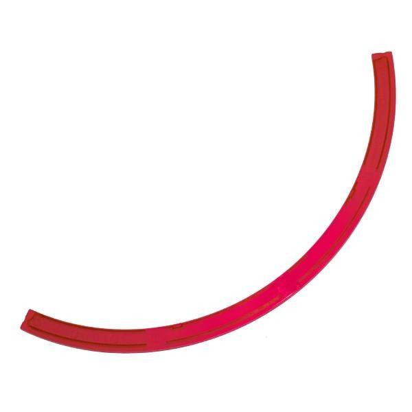 Roter, gebogener Balken vor weißem Hintergrund. Der Balken ist ein Viertelkreis und nimmt etwa ein Viertel des Bildes ein.