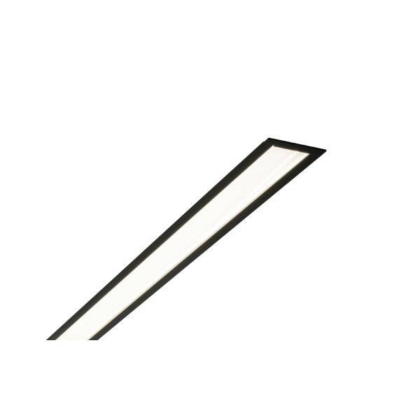 Ein schlanker, rechteckiger LED-Deckenstrahler leuchtet hell, geeignet für moderne Innenraumbeleuchtung.