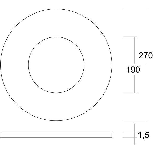 Technische Zeichnung eines Rings: Außendurchmesser 270, Innendurchmesser 190, Dicke 1,5 mm. Seitenansicht und Draufsicht gezeigt.