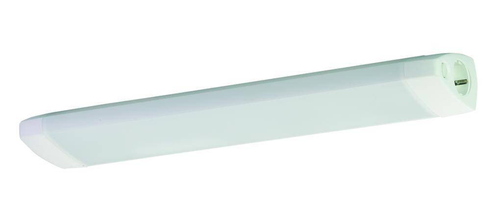 Weiße, moderne LED-Leuchte mit schmalem, länglichem Design, geeignet zur Decken- oder Wandmontage in Innenräumen.