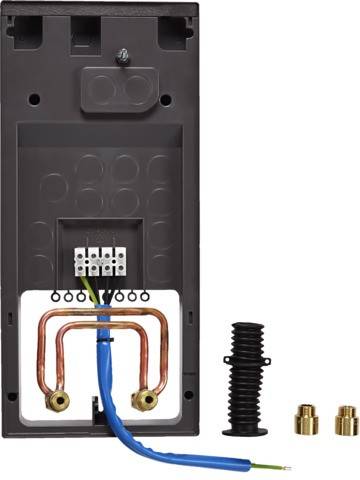 Elektrische Anschlussbox mit Kabel und Zubehör, geeignet für Heizungs- oder Klimaanlagensysteme. Enthält Verbindungsklemmen und Isolationsschlauch.