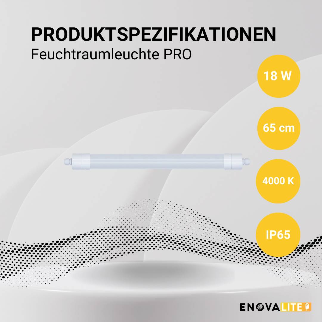 EnovaLite PRO Feuchtraum-Wannenleuchte, LED-Feuchtraum-Wannenleuchte, LED-Lichtleiste EEK: E (A - G) LED 18 W Neutralweiß Weiß