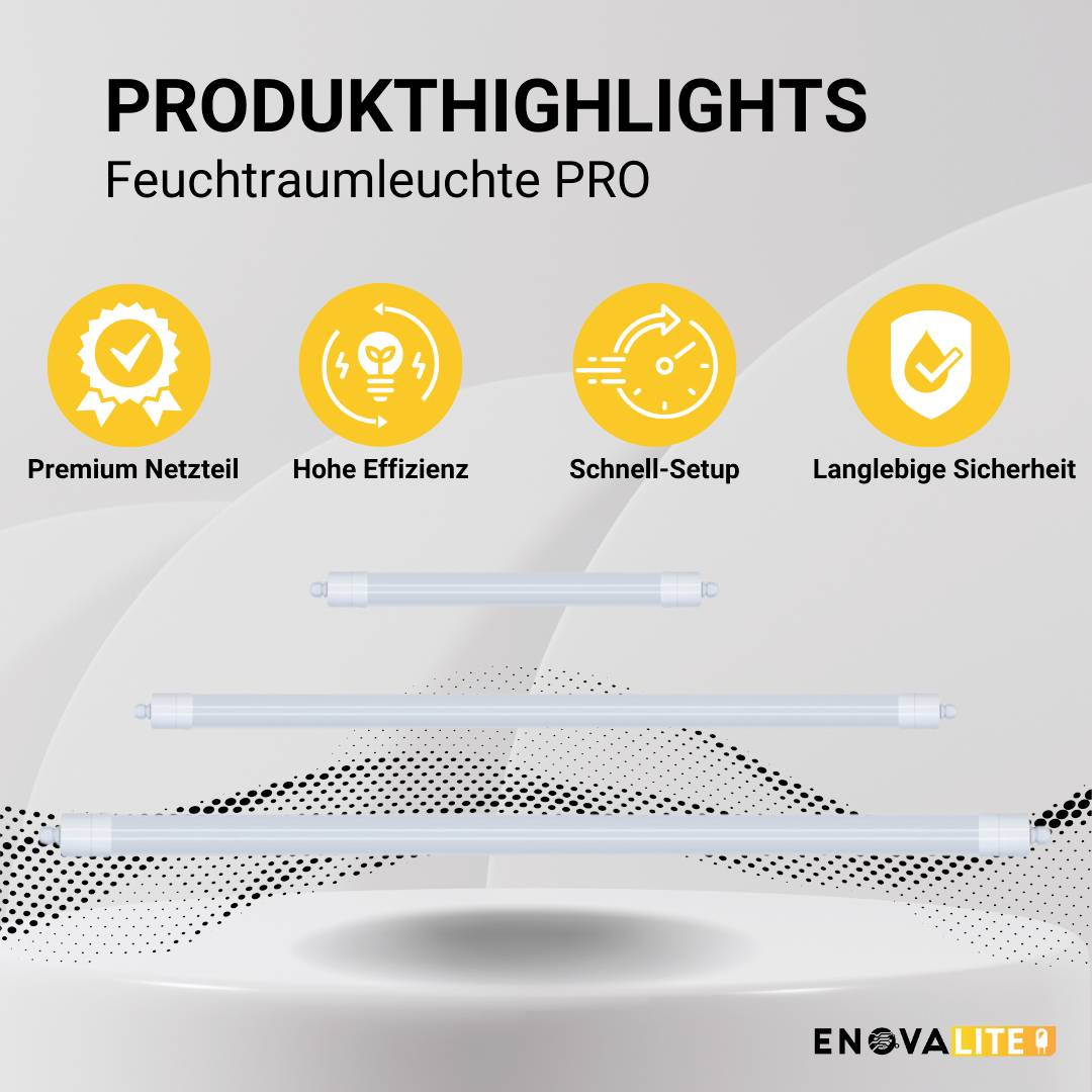 EnovaLite PRO Feuchtraum-Wannenleuchte, LED-Feuchtraumleuchte, Wannenleuchte EEK: E (A - G) LED 36W Neutralweiß Weiß