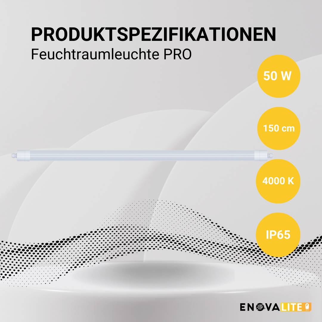 EnovaLite PRO Feuchtraumleuchte, LED-Feuchtraum-Wannenleuchte, Wannenleuchte EEK: E (A - G) LED 50 W Neutralweiß Weiß