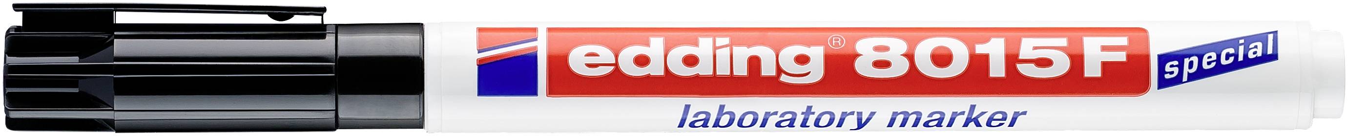 Ein schwarzer Labor-Marker, Marke 'edding 8015F', mit rotem und schwarzem Aufdruck.