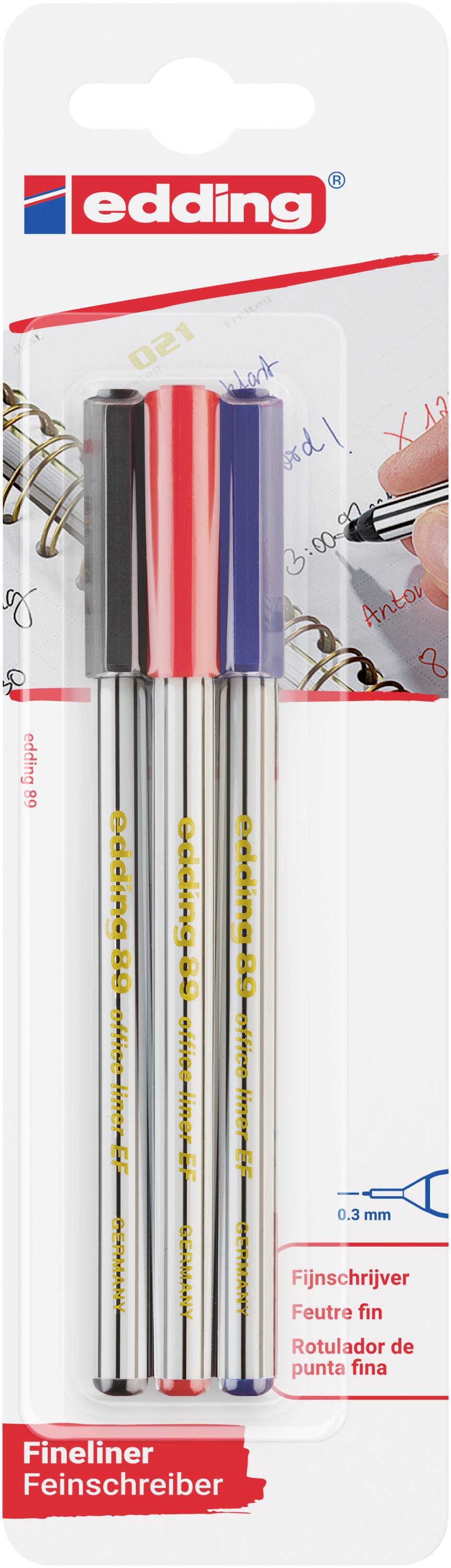 Edding 4-89-3-1999 Fineliner Schwarz, Rot, Blau 0.3mm 3St.