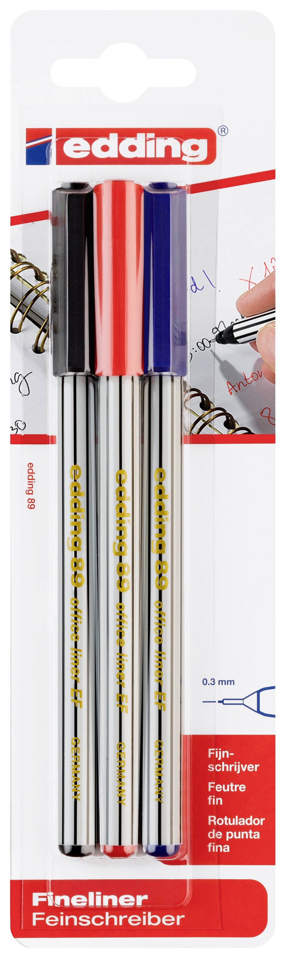 Edding 4-89-3-1999 Fineliner Schwarz, Rot, Blau 0.3 mm 3 St.