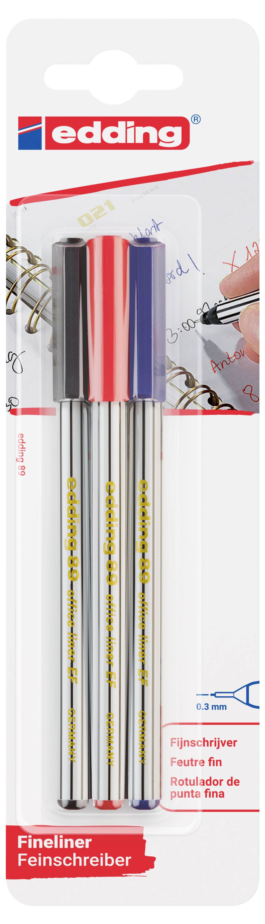 Edding 4-89-3-1999 Fineliner Schwarz, Rot, Blau 0.3mm 3St.