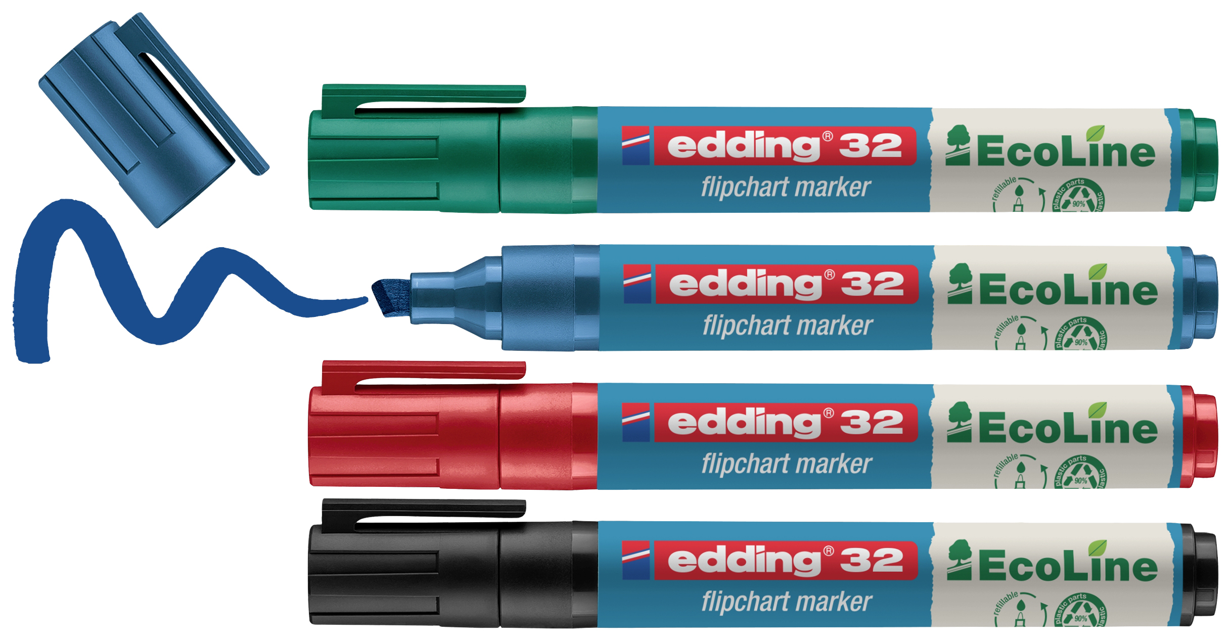 Edding 4-32-4 Flipchartmarker Keilspitze 1 - 5mm Schwarz, Rot, Blau, Grün 4St.