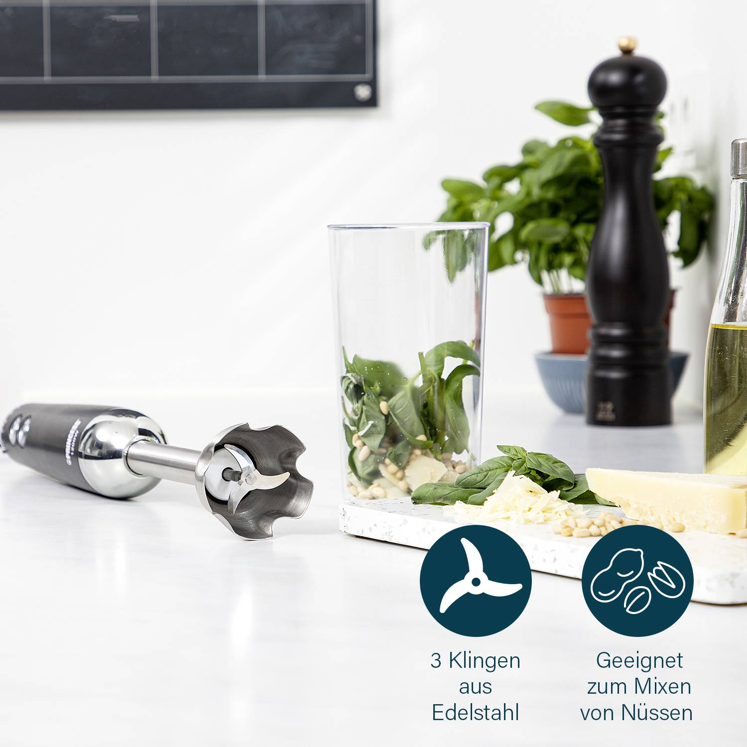 Princess 01.221229.01.001 Stabmixer 1200W Schwarz, Edelstahl