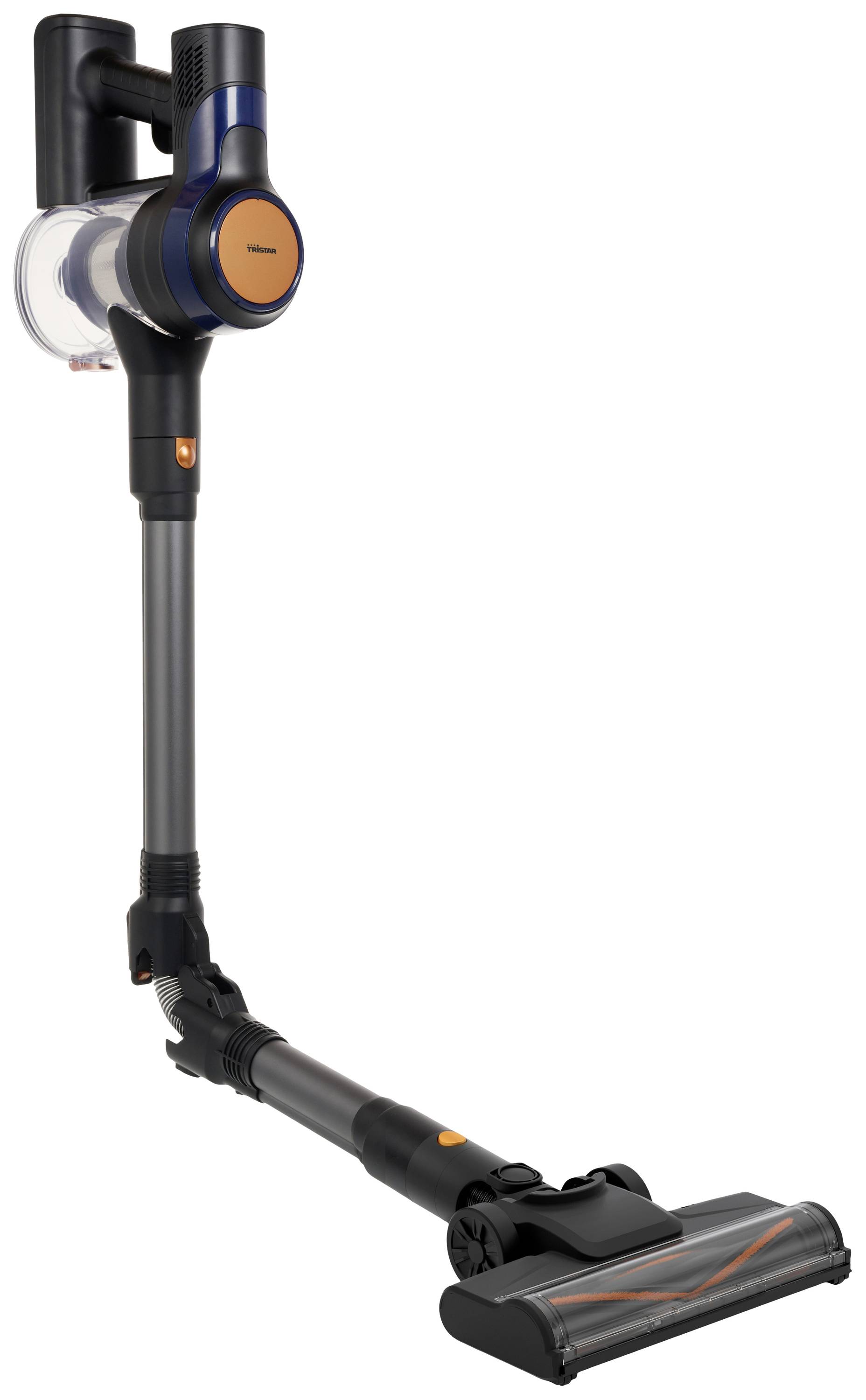 Kabelloser Staubsauger mit langem, flexiblem Saugrohr und rotierenden Bürsten. Ideal zur Reinigung von Böden und schwer erreichbaren Bereichen.