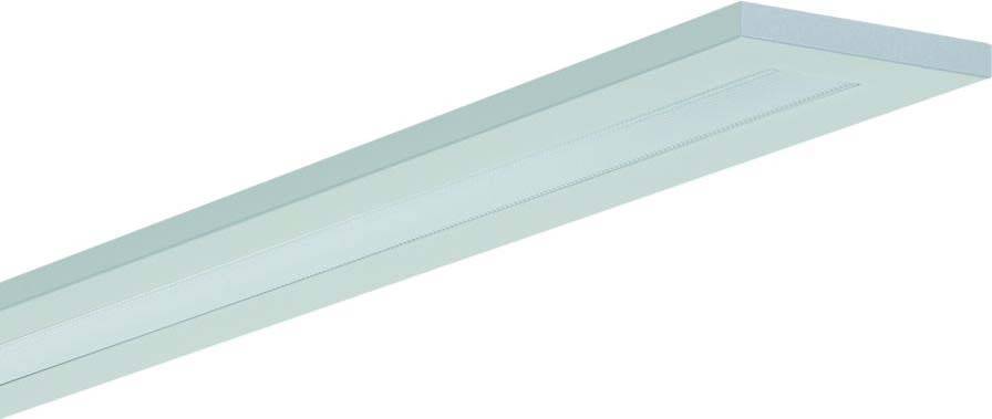 Eine rechteckige, silberne LED-Deckenleuchte, schlank im Design, geeignet für moderne Innenräume.
