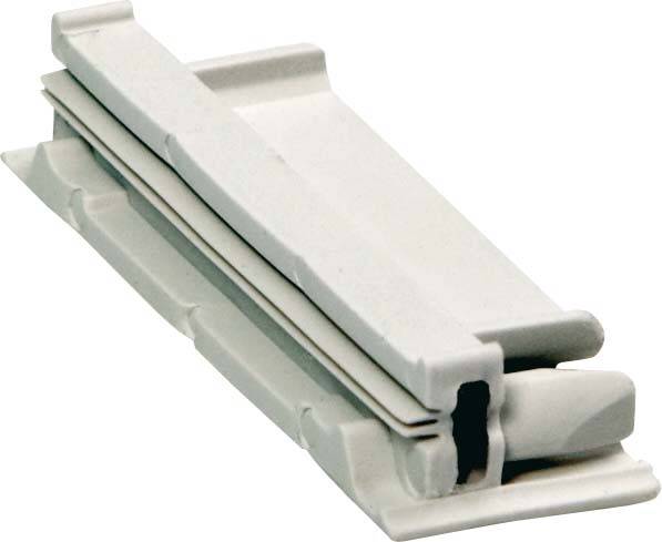 Ein weißer Kunststoffverbinder, häufig verwendet zur Verbindung von zwei Komponenten in einem modularen System oder einer Vorrichtung.