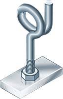 Edelstahl-Runddrahtbügel mit Mutter auf einer rechteckigen Grundplatte, oft als Halterung oder Befestigungselement verwendet.