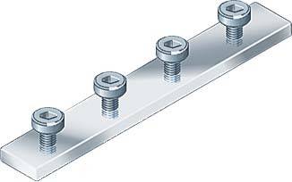 Ein Metallstreifen mit vier gleichmäßig verteilten Schrauben entlang der Länge.