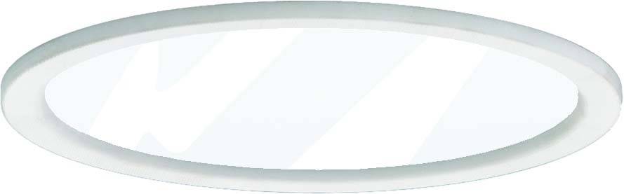 Eine runde, flache Deckenleuchte mit weißem Rahmen. Die Leuchte hat ein schlichtes, modernes Design und bietet gleichmäßiges Licht.